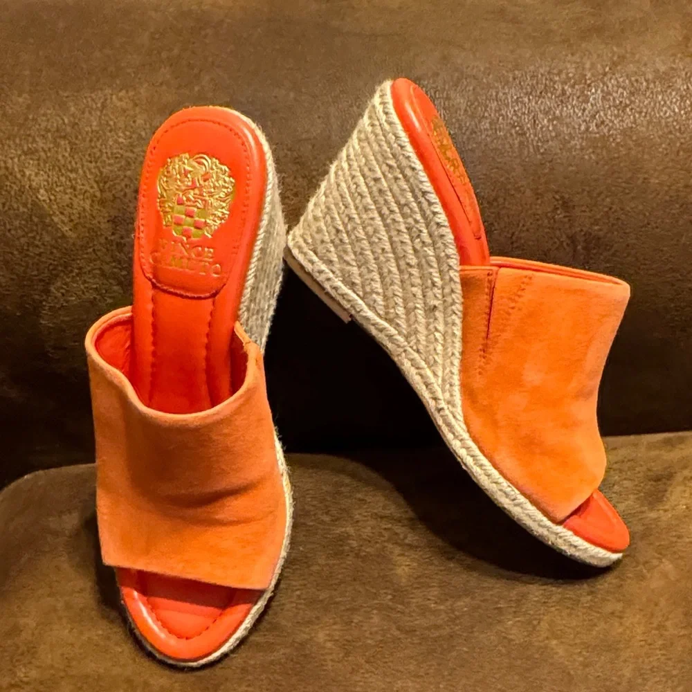 Vince Camuto Orange Wedge Sandals 8 - Picture 1 of 5